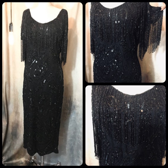 Vintage Beaded Dress, Vintage Silk Beaded Dress, B