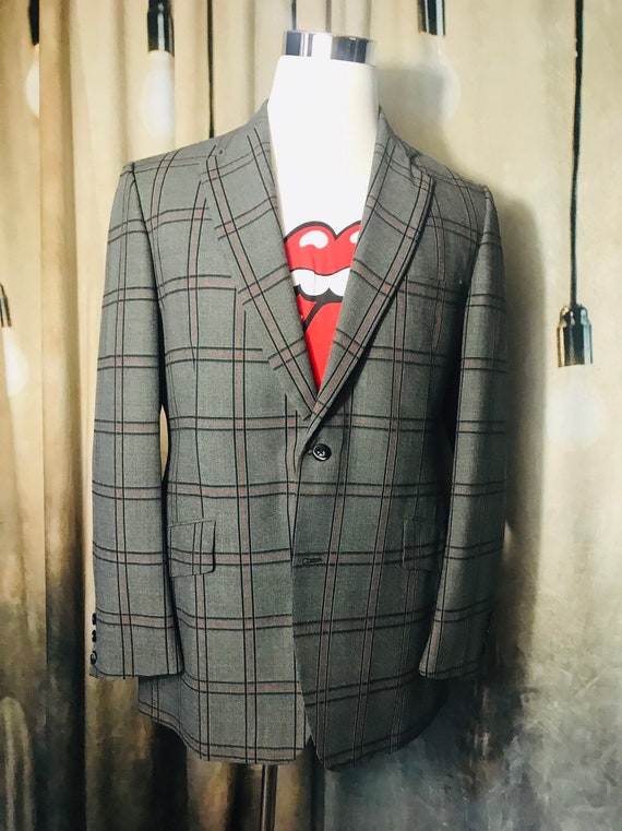 Mens Vintage Plaid Suit Jacket, Mens size 36 Vinta