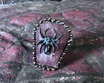 The Coffin Spider Ring, Gothic statement ring, Adjustable