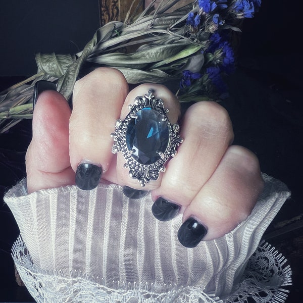 The Sapphire Star, Glass Stone Ring size 8