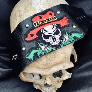 Leather Cuff, Black Leather Cuff, Handmade Leather Cuff, Skull Bracelet, Skull Cuff