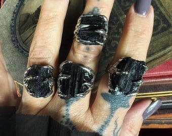 The Nosferatu, Witch Ring, Raw Black Tourmaline Ring, Adjustable Ring