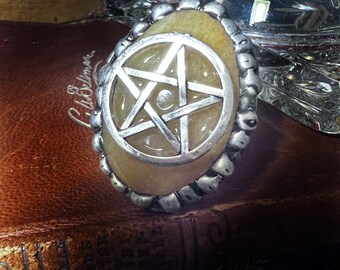 The Pentagram Angel Heart Ring, Huge, unique statement ring, adjustable ring