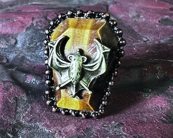 The Coffin Bat Ring, Gothic statement ring, Adjustable