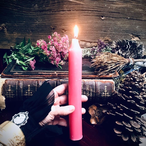 Witch Candle Love Spell Large Pink Candle Pink Spell Etsy