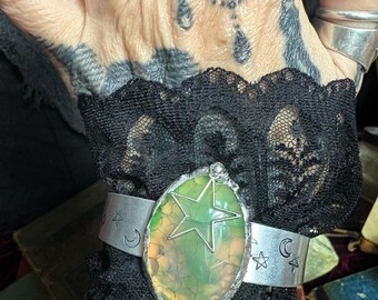 Celestial Veil Cuff Bracelet, Dragon Vein Agate