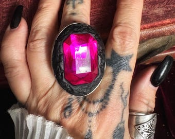 Cerise Sabbath, handmade glass crystal ring, adjustable ring, crystal ring