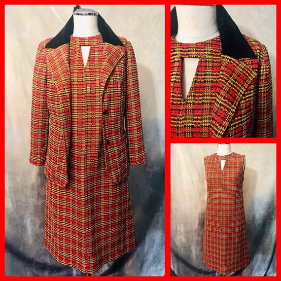 2 Piece 60s MOD Coat and Dress Set, 1960s Dress Se