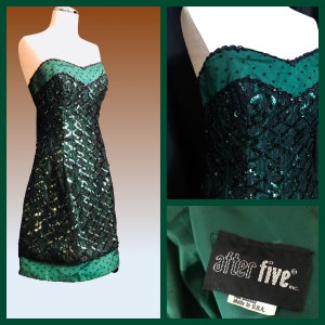 Vintage 80&#39;s Prom Dress, Small Prom Dress, Strapless Prom Dress, Green and Black Prom Dress,Made in the USA Dress, After 5 Dress