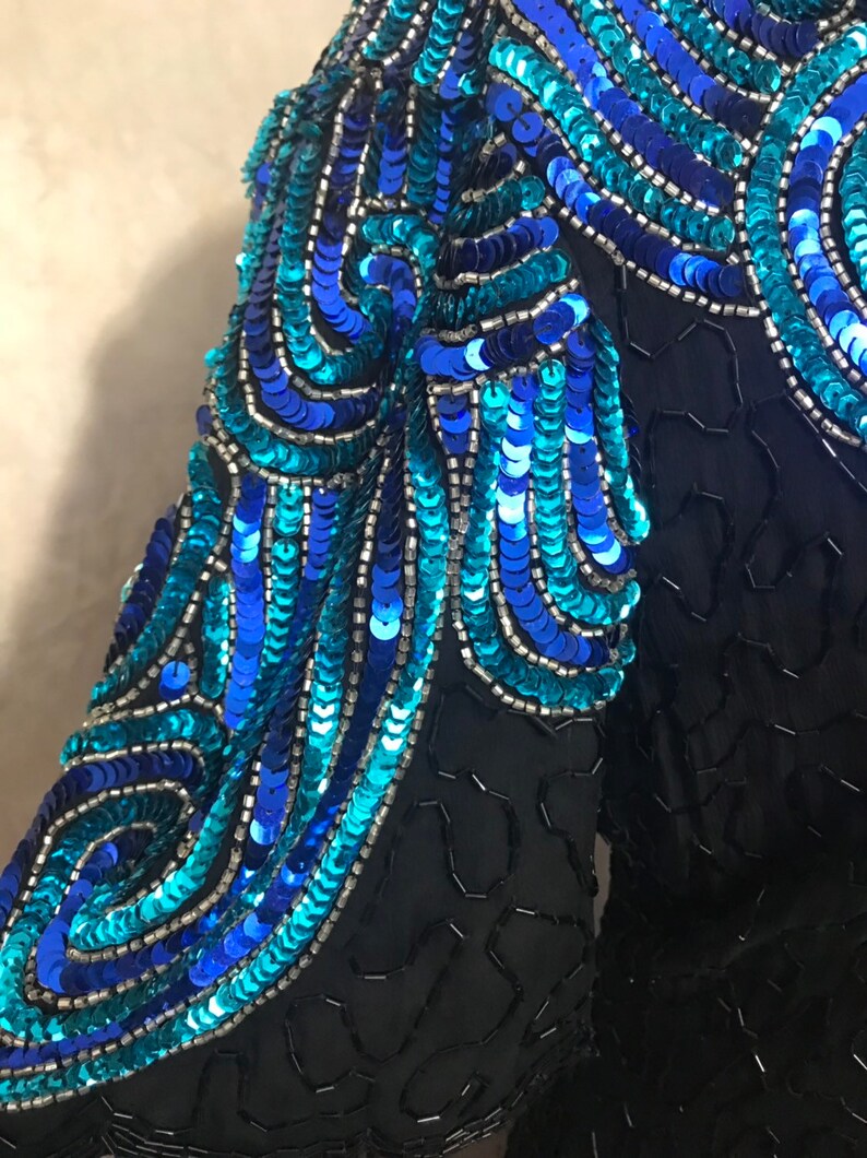 Vintage Beaded Dress Beaded Dress Vintage Dress Blue Beaded Etsy