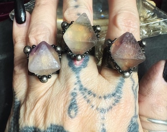 The “Bog Witch” 2 Ring , adjustable fluorite hand soldered ring