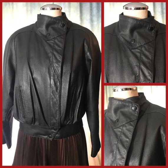 80s Black Leather Jacket, Womens Vintage Leather J