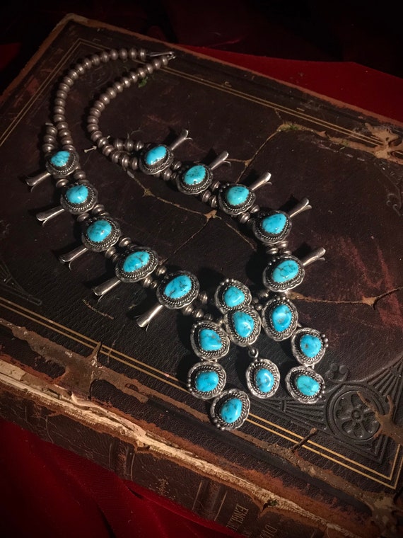Sterling Silver Squash Blossom Necklace, Turquoise