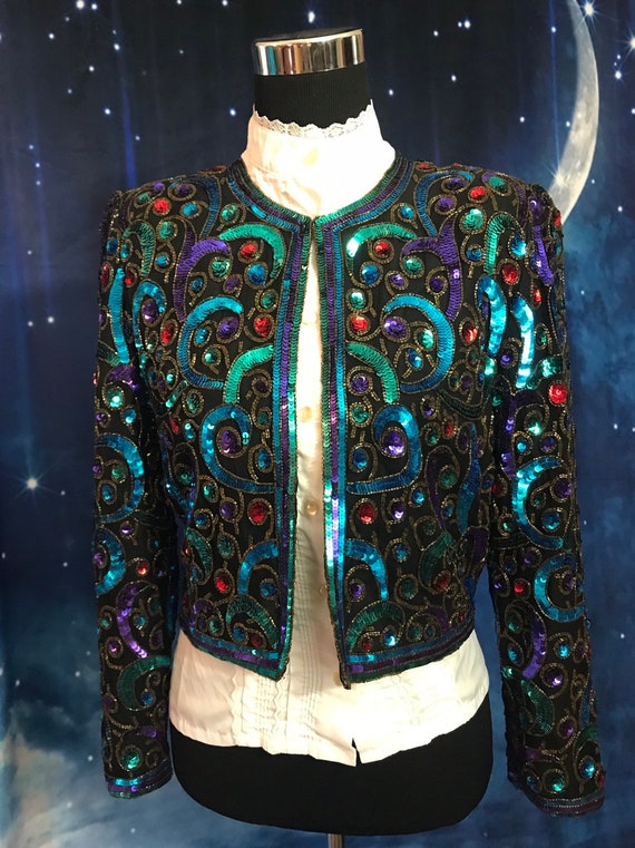 80s Beaded Jacket, 80s Jacket, Vintage 80s Beaded
