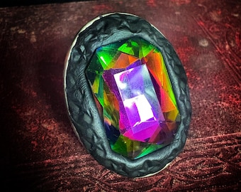 Cosmic Sabbath, handmade glass crystal ring, adjustable ring, crystal ring