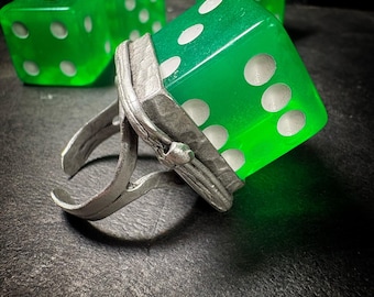 GREEDY GREEN  Lucky Devil Dice Ring, Upcycled Dice Statement Ring | Handmade Repurposed Game Piece Ring | Retro Ring