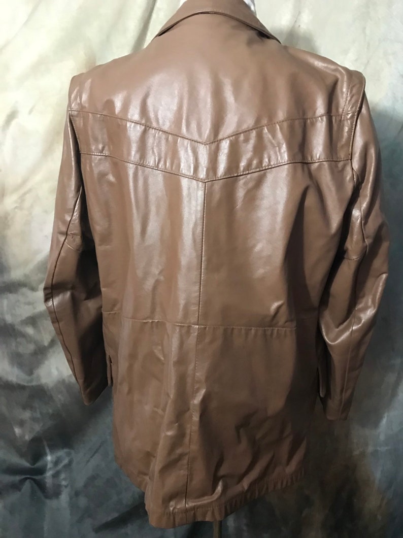 Mens Brown Leather Jacket Size XL Leather Jacket 70's Etsy