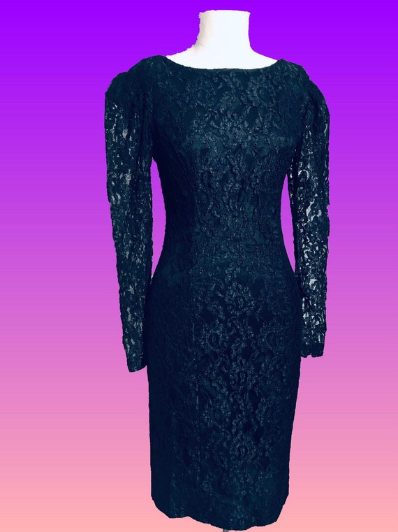 Vintage Black Lace Dress, Vintage Cocktail Dress, 