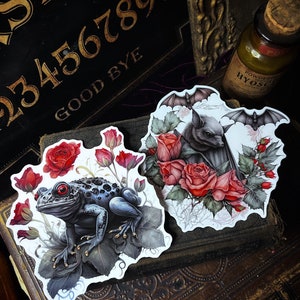 Set of 2, Vinyl Toad and Bat Decal Die Cut Large, Waterproof, 4”
