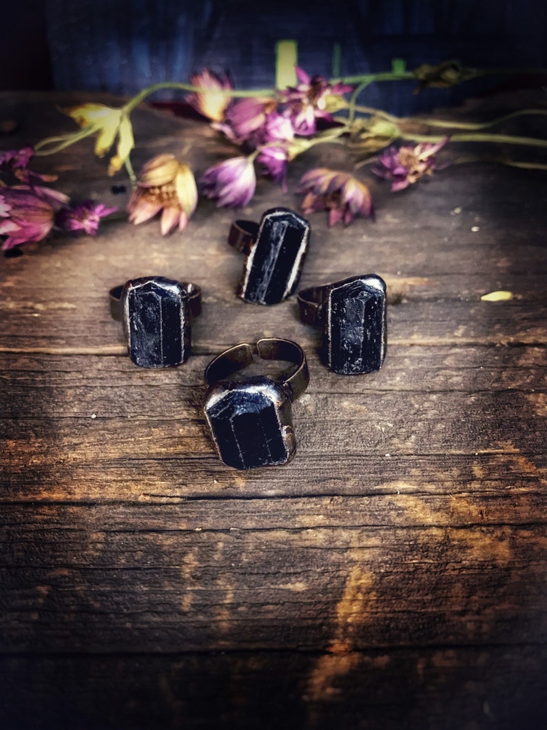 Witch Jewelry, Witch Ring, Raw Black Tourmaline Ring, Electroformed Ring, Adjustable Ring image 2