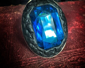 Blue Sabbath, handmade glass crystal ring, adjustable ring, crystal ring