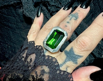 Mourning Emerald, The Carpathian Jewel, handmade glass vampire rin