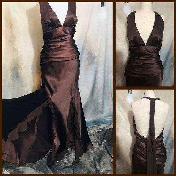 Disco Dress, Brown Prom Dress,Vintage 70s Disco Dr