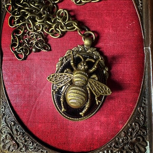 The Pollenator, Bee Necklace, Obsidian