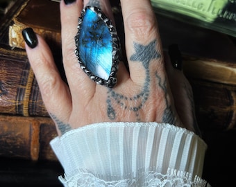 The Dark Soul Ring, Huge labradorite ring,  unique statement ring, adjustable ring