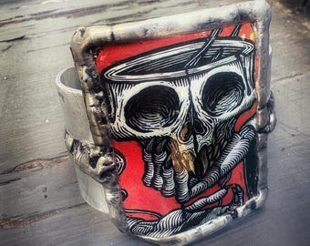 The Barons Oath Cuff, Handmade Tarot Card Skull Voodoo Cuff Bracelet