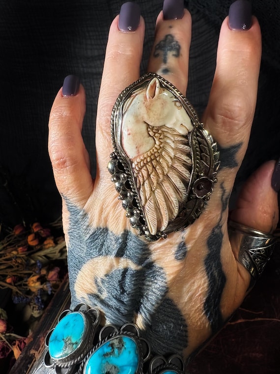 Pegasus Ascends, Bone Carved Ring - image 1