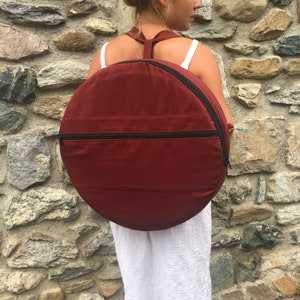 Drum bag, dark Burgundy cotton mix fabric, with front pocket image 5