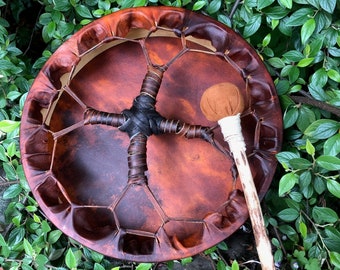 14, tabaco bufalo skin drum, mango wood Medcine drum and beater. Deep shamanic drum,