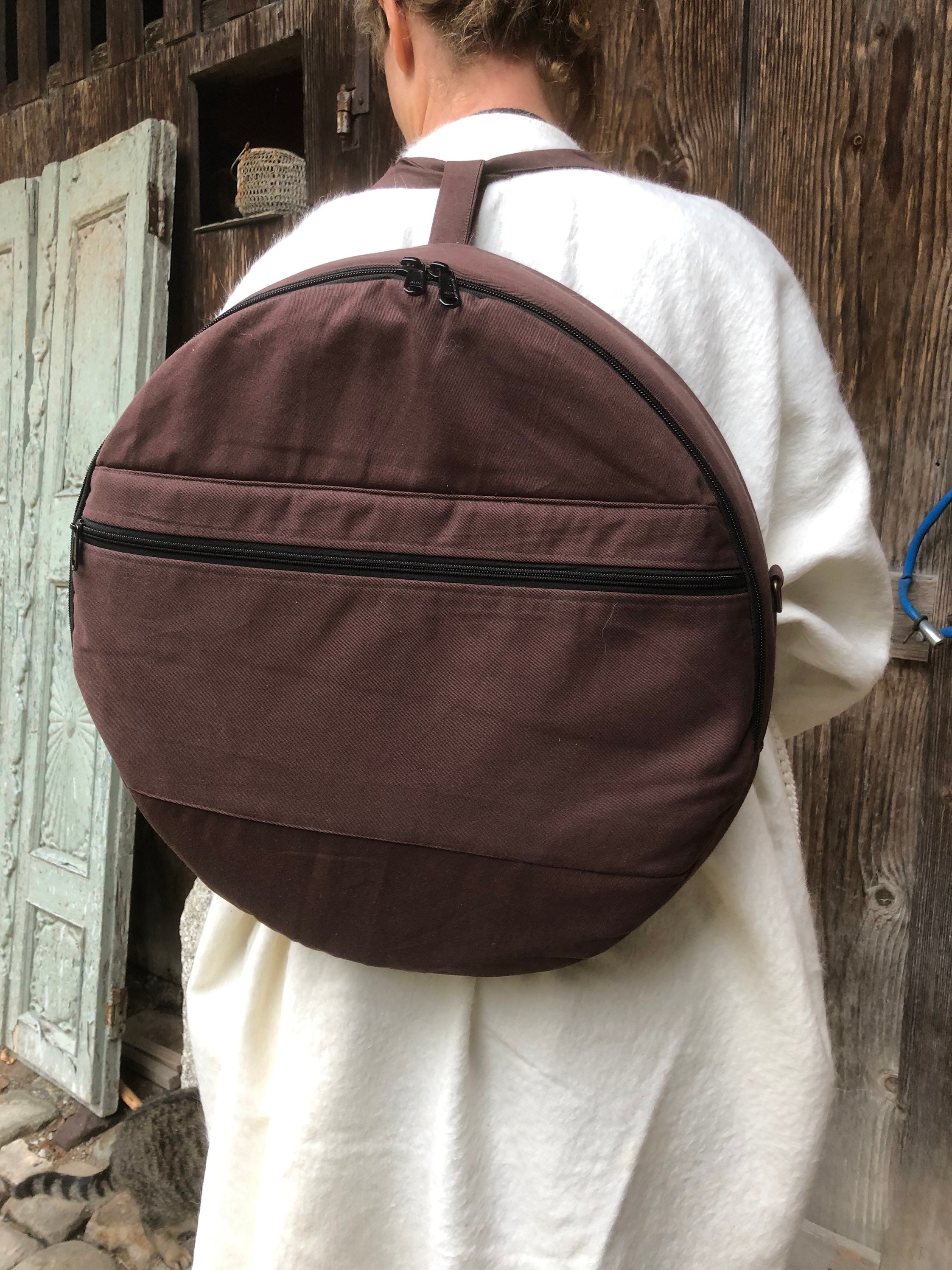 Drum bag,  brown  cotton. Brown with front pocket.Decorate  and design your own bag.