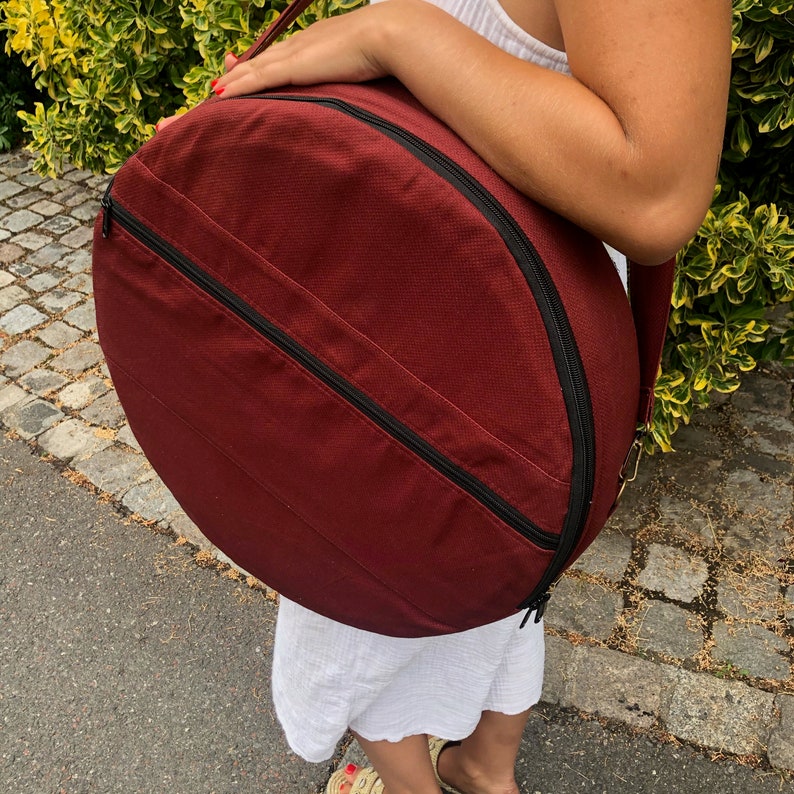 Drum bag, dark Burgundy cotton mix fabric, with front pocket image 3