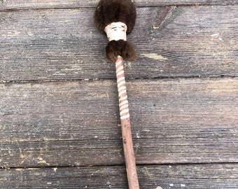 Big Shaman drum beater with carving   super soft sheep skin head, good  weight.