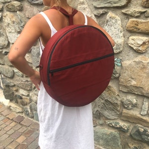 Drum bag, dark Burgundy cotton mix fabric, with front pocket image 4