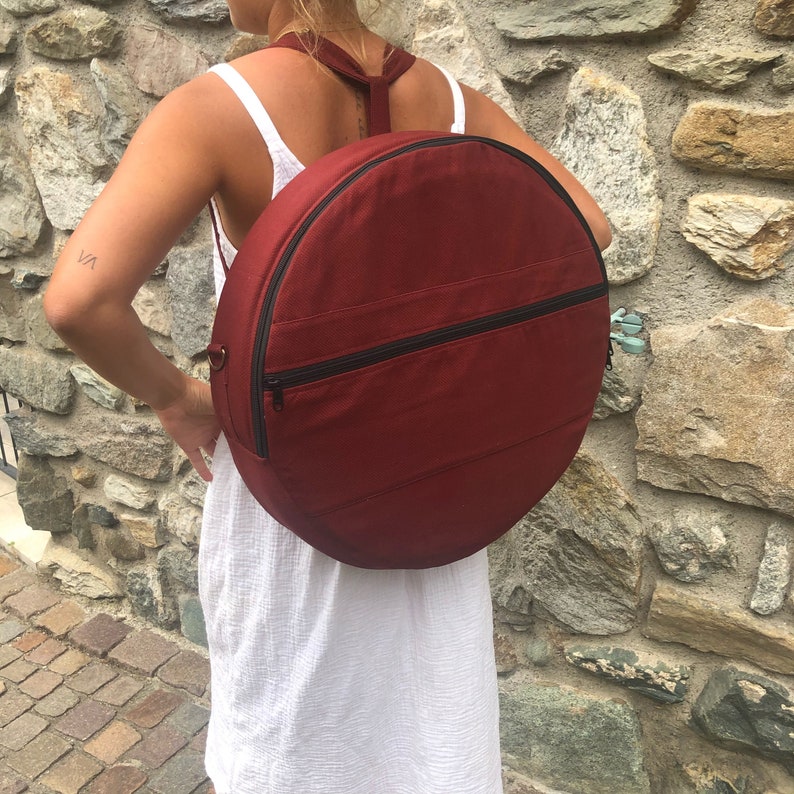 Sac pour batterie, tissu en coton mélangé bordeaux foncé, avec poche avant image 4