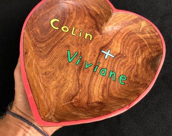 custom made heart shaped wooden plate, hand carved bowl, heart dish. One of a kind hand made exotic wooden bowl, wooden heart