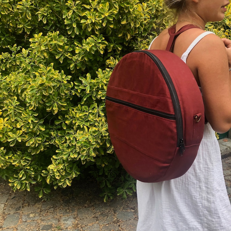 Drum bag, dark Burgundy cotton mix fabric, with front pocket image 6