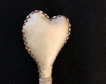 Heart shaped rattle- shamanic rattle - -leather rattle-rattle-shaman-shaker-medicine rattle, rawhide maracas