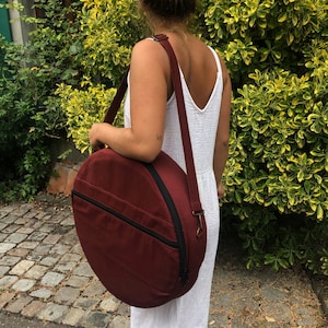 Drum bag, dark Burgundy cotton mix fabric, with front pocket image 1