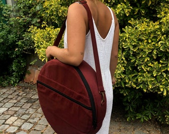 Drum bag,  dark Burgundy  cotton mix fabric, with front pocket