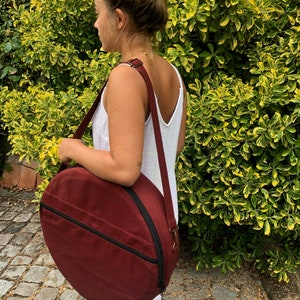 Drum bag, dark Burgundy cotton mix fabric, with front pocket image 2