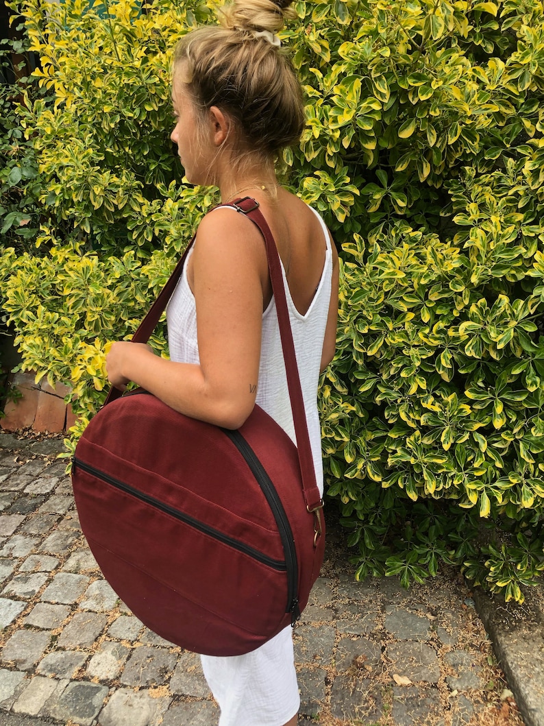 Drum bag, dark Burgundy cotton mix fabric, with front pocket image 2