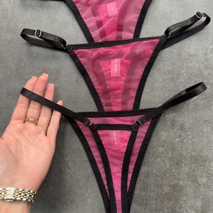 3-Pack Hot Pink Mesh Thong Set – Sexy See-Through G-Strings with Adjustable Straps, Minimalist Lingerie for Women