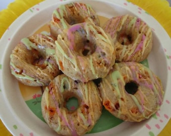 Gluten Free Donuts, Dairy Free, Vegan, Egg Free, Peanut Free, Birthday Treats, school safe snacks, Unicorn party, natural colors, July 4th