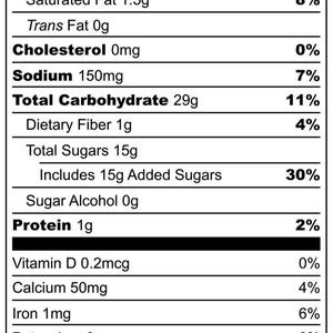 Puede incluir: Una etiqueta de informaci&oacute;n nutricional para donas glaseadas de vainilla y chocolate sin gluten, sin l&aacute;cteos, sin huevo y veganas. La etiqueta indica 170 calor&iacute;as por porci&oacute;n de 56g, con 6g de grasa total, 29g de carbohidratos y 1g de prote&iacute;na.