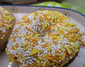 Gluten Free Donuts, Candy Corn Glazed, Dairy Free, Egg Free, Yeast Free, Vegan, Nut Free, Halloween Snack, Fall Autumn Thanksgiving Dessert