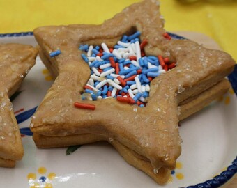 Gluten Free Maple Iced Sugar Cookies, Stars 2-Layer, Dairy Free, Vegan, Nut Free, Oat Free, School Safe Party, USA Camp snack, Americana 250